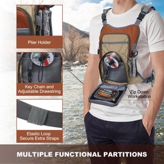 Orange Gray Fly Fishing Chest Pack Lightweight Backpack Tackle Storage Box