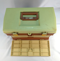 Vintage Plano 757 Tackle Box Fishing Storage Brown/Tan Made In USA 4 Drawers