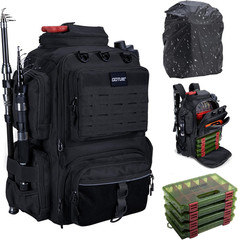 Fishing Tackle Backpack with 4 3600 Tackle Boxes,2 Rod Holders | 45L