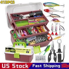 413PC Fishing Lures Kit Contains Pliers 3Layers Tackle Box with Tackle Fish Gear
