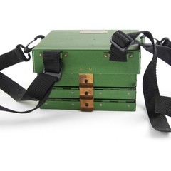 Green Anodized 3-Tier Fly Fishing Chest Box. Labeled “A Bar A Ranch”.