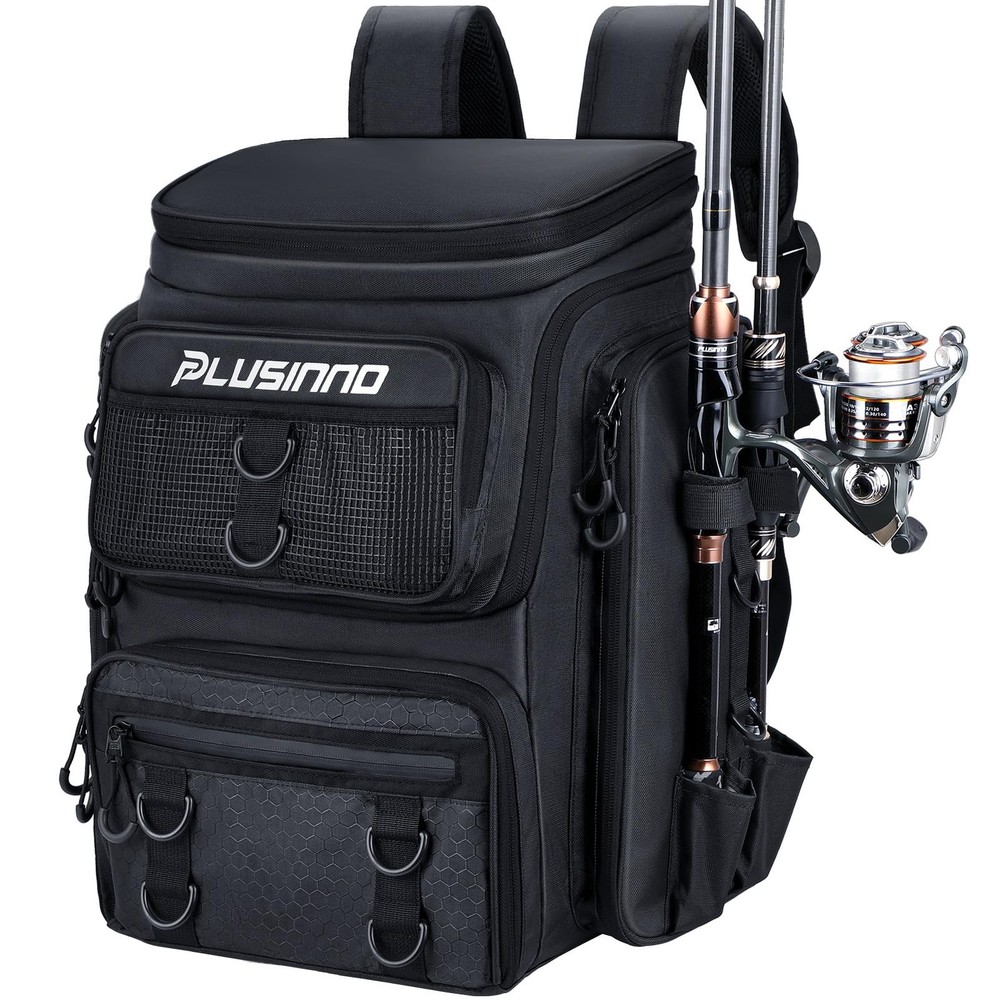 42L Fishing Tackle Backpack with Rod Holders Water Resistant Design
