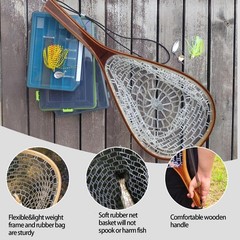Aventik Fly Fishing Landing Net for Trout Soft Rubber Ghost Mesh Catch and Re…