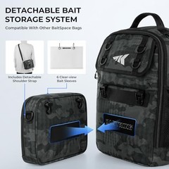 BaitSpace Fishing Sling Bag, Large E: Black Camo – with (2) 3600 tackle boxes