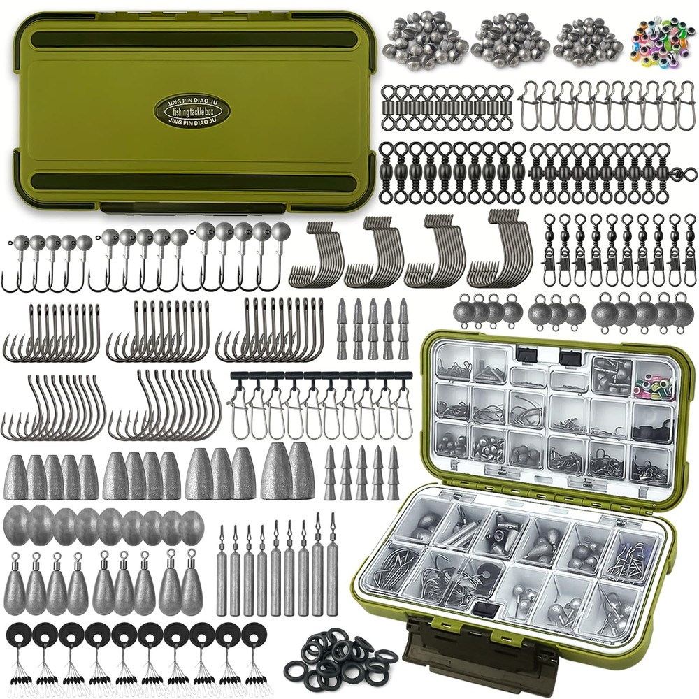 Fishing Accessories Kit 423 PCS Tackle Box Hooks Weights Sinkers Bass