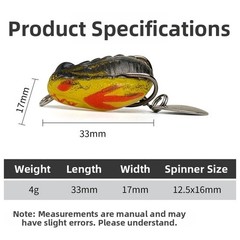 Silicone Topwater Frog Fishing Lure 4g with Enhanced Visibility Spinner Feature