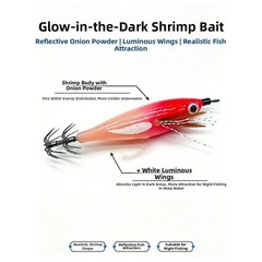 Realistic Wooden Shrimp Lure 8cm with Tinsel Tentacles for Squid Fishing