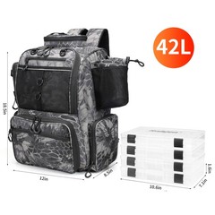 Rabjen Fishing Tackle Backpack with Rod 18.5”*12”*8.5”, Camouflage Black