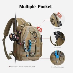 Fishing Backpack with Rod Holder, Lightweight Sling Bag Standard Khaki Urban