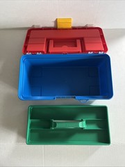 Vintage ZAG LTD Plastic Art Toy Tackle Tool box Blue Red Yellow Green 12.5”
