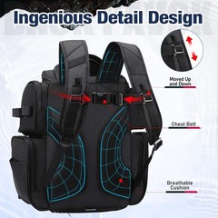 Water-Resistant Fishing Tackle Backpack with 18 Compartments & 2 Rod Holders