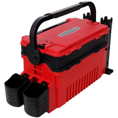 22.5 in. Red Dual-Layer Large Organizer Fishing Tackle Box with 2 Rod Holder, 2