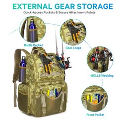Fishing Backpack, 45L Large 19.6 x 16.1 x 9.4 inches, Khaki Camo