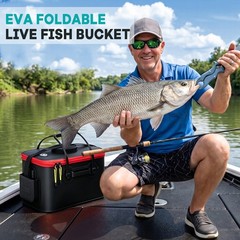 Foldable Fishing Bucket 6Gal EVA Waterproof Fishing Bait Storage Box W/ Top Mesh