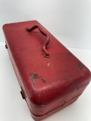 Vintage My Buddy Falls City Red Metal Tackle Box Cantilever 3 Tray Tool Box 15″