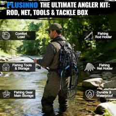 Fishing Gear- Fishing Rod and Reel Combos, Fishing Black Backpack With Rod&net