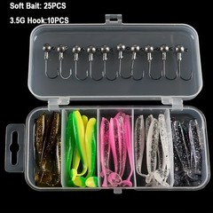 35/70pcs Fishing Tackle Box Soft Lures & Lead Hook Set Fishing Kit