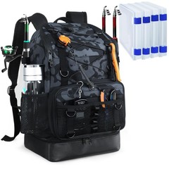 SKAITU Fishing Backpack with 4 Tackle Boxes, Heavy Duty Fishing Bag with Wate…
