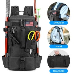 Fishing Tackle Bag With USA Flag Backpack with Rod Holder Waterproof Durable