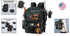 BaitSpace 50L Fishing Tackle Backpack with Removable Bait Binder & Rod Holders