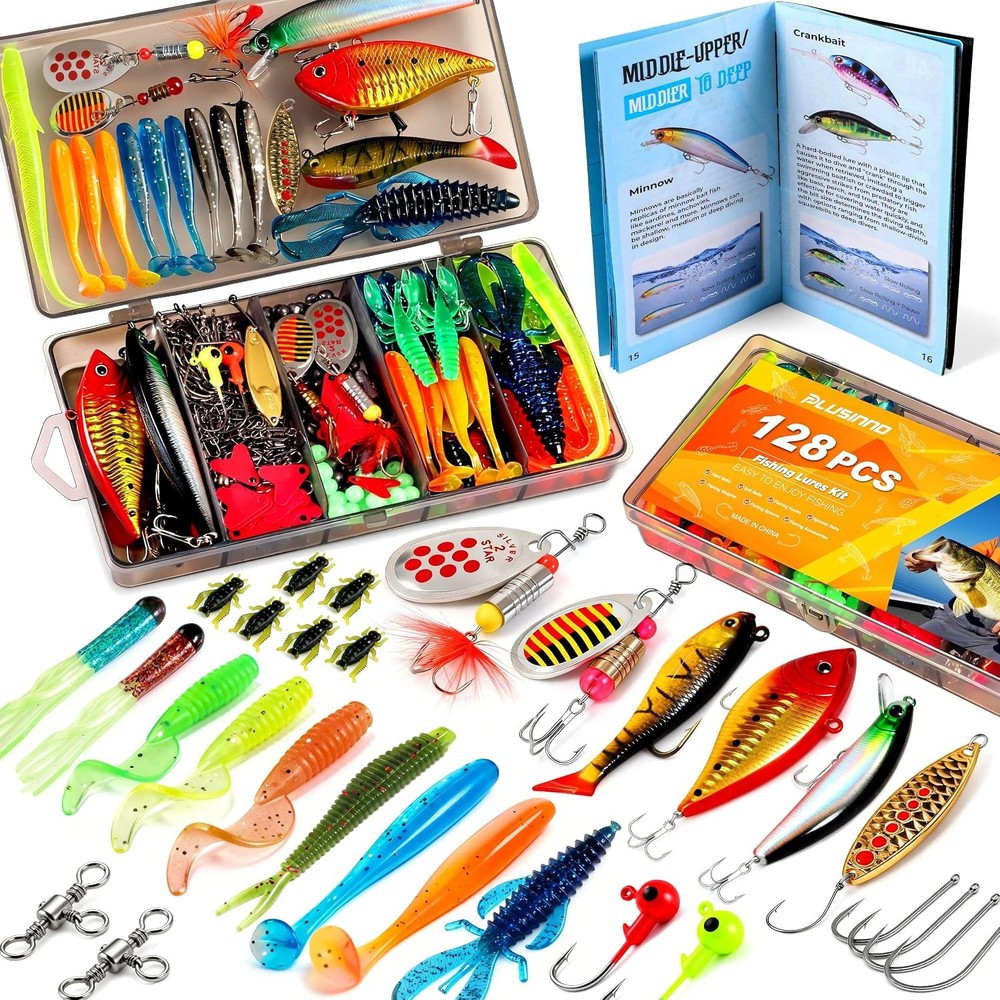 128Pcs All-in-One Fishing Tackle Box with Fishing Lures and Tackle Included