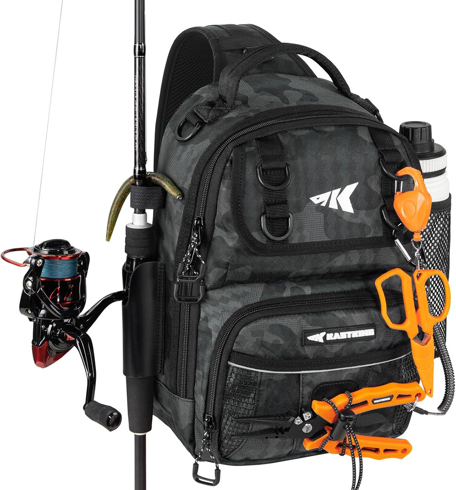 Fishing Sling Bag Water Resistant Tackle Storage with Rod Holder for Bank Boat