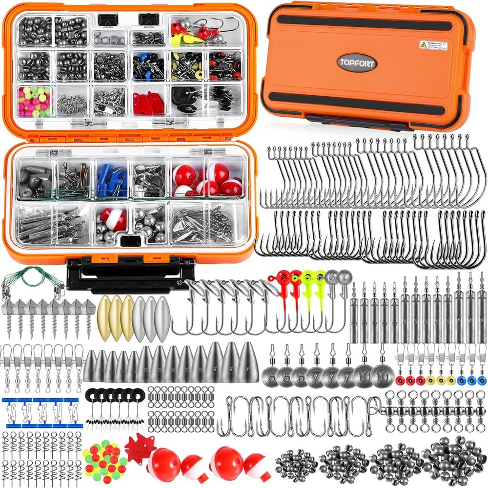 Fishing Accessories Kit Tackle Box Hooks Weights Sinkers Gear Equipment