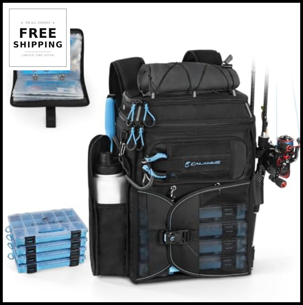 Tackle Backpack 42L 13.4×17.7×9.8 Inch Water Resistant Fishing Bag with Rod