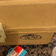 Vintage Old Pal Fishing Tackle Box Model 1050 Tan 2 Tray Plus Wooden Bobbers