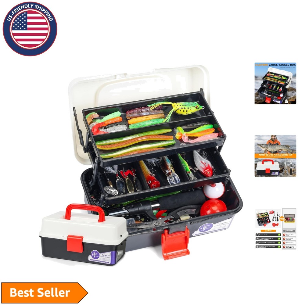 Durable 3-Layer Fishing Kit with Pliers, Lures & Versatile Rigs for Anglers