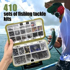 410 PCS Fishing Accessories Kit Hooks Weights for Saltwater & Freshwater Fishing