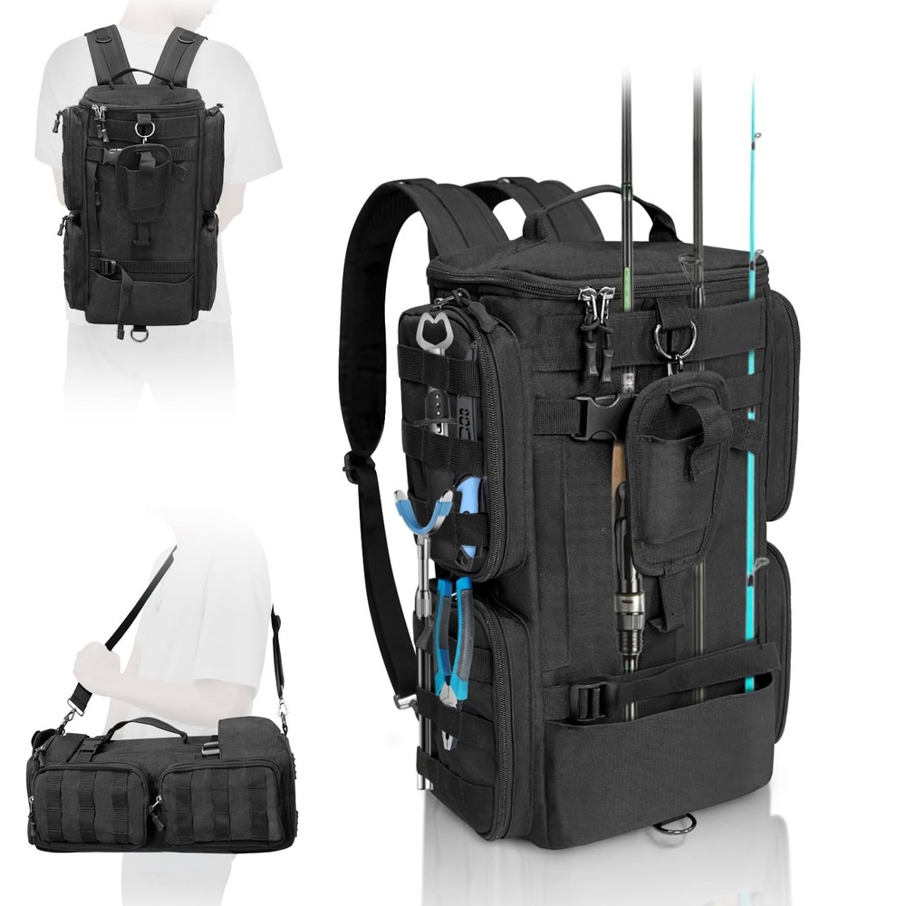 Fishing Tackle Backpack with Rod Holders,20L Lightweight Fishing Bag Storage …