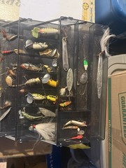 Folding Plastic Tackle Box w/ Fishing Lures & Fly Flies Black/Gray