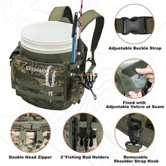 Fishing Bucket Backpack with Rod & Plier Holder and Pockets for Fishing, Hunting