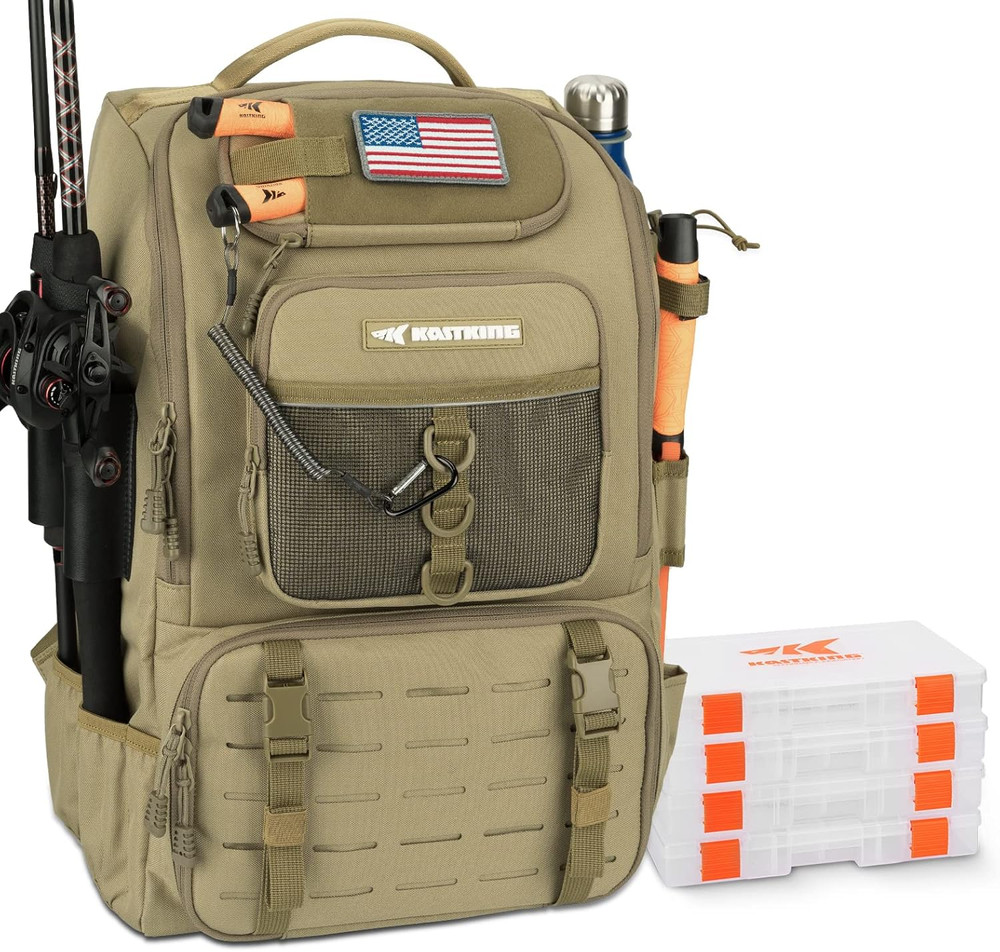 KarryAll Fishing Tackle Backpack with Rod Holder and 4 Storage Boxes
