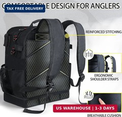 Fishing Backpack with Tackle Boxes,45L Large Bag with Cooler&Fishing Gear Kit
