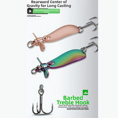 Fishing Spoon Lure with Dual Curved Zinc Alloy 5.1cm x 1.4cm 10g 5-Pack