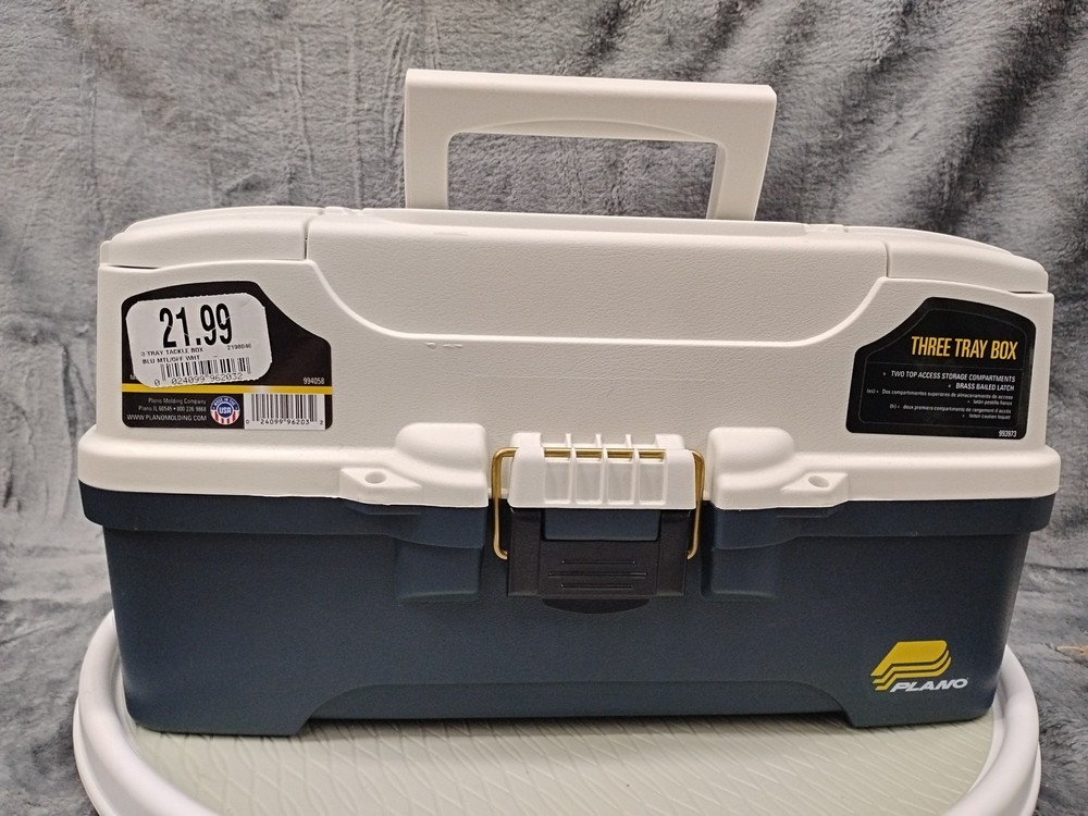 Plano 3-Tray Tackle Box with Dual Top Access, Dark Blue Metallic/Off White New