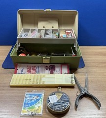 Fishing Kit VTG Plano tackle box 5410 green and tan Made In The USA ( With Gear)