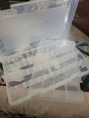Two Plastic Fishing Tackle Boxes:14″x9″x2″ Each. One Bass Pro. One Ozark Trail