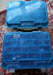 Set Of 2 PLANO Two-Tier 1349 Magnum Tackle Box Beige Blue 13x10x6 USA