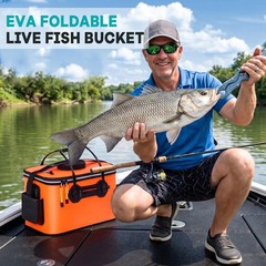 Foldable Fishing Bucket 6Gal EVA Waterproof Fishing Bait Storage Box W/ Top Mesh