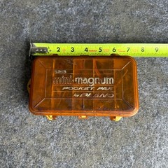 Vintage Plano 3213 Mini-Magnum Pocket Pak Tackle Box with Lures Amber Yellow