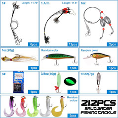 Saltwater Fishing Tackle Kit -212Pcs Ocean Fishing Tackle Box Include Fishing Ri