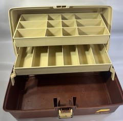 Vintage Plano 6800 Series Tackle Box Brown Cream Hard Plastic Fishing Organizer