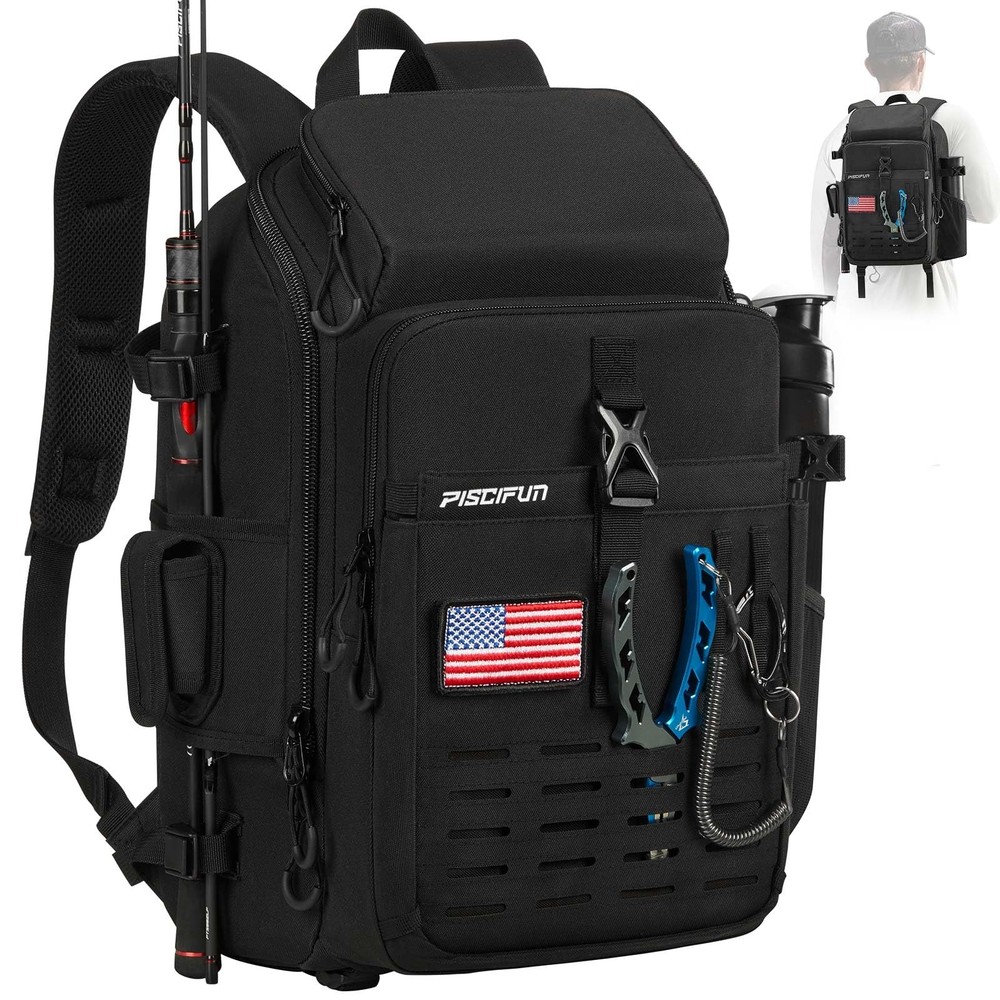 Fishing Tackle Backpack with Rod Gear Holder, Lightweight Outdoor Water-Resi…