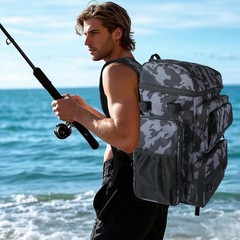 Fishing Tackle Backpack with Rod Holders 45L Large Capacity Insulated Cooler