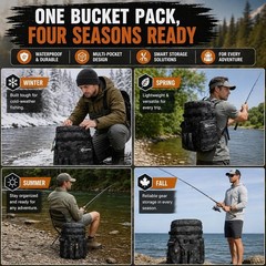 5 Gallon Bucket Organizer Fishing Tackle Bag Backpack Strap Detachable Lid Pocke