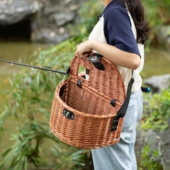 New Vintiquewise Wicker Fishing Creel with Faux Leather Shoulder Strap, QI003415