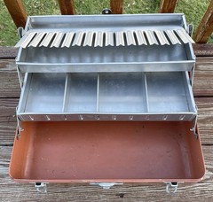 Vintage Sears J.C. Higgins Copper Color Aluminum 2 Layer Fishing Tackle Box